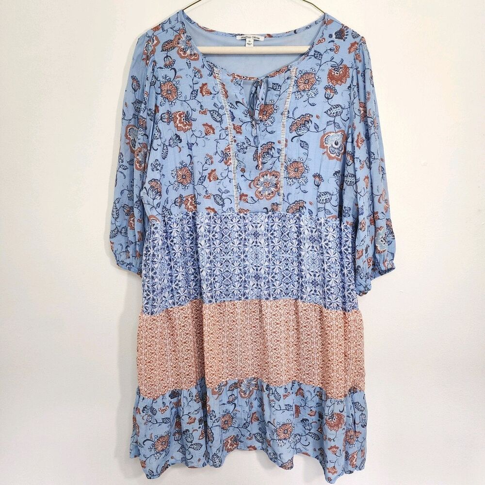 Marissa Olivia Tiered Shift Dress Sz. 2X 3/4 Sleeve Lined Boho Cottagecore